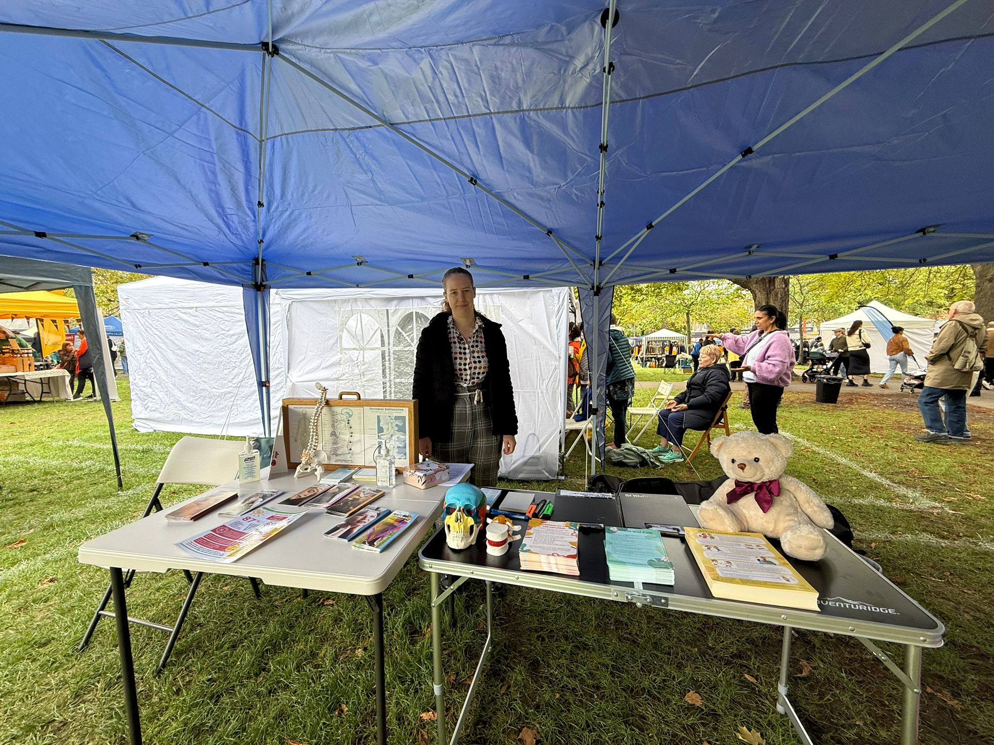 Dr. Milla Karvinen DC (Doctor of Chiropractic) offering free spine checks at wanstead festival